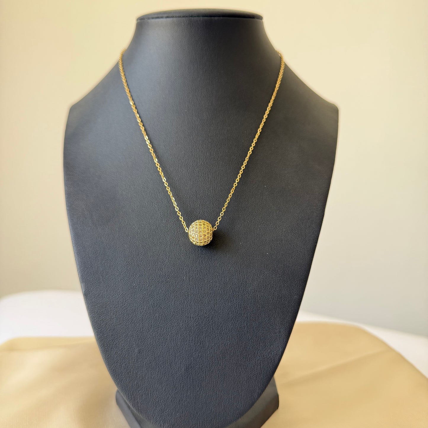 Stainless Steel- Gold necklace zircon ball