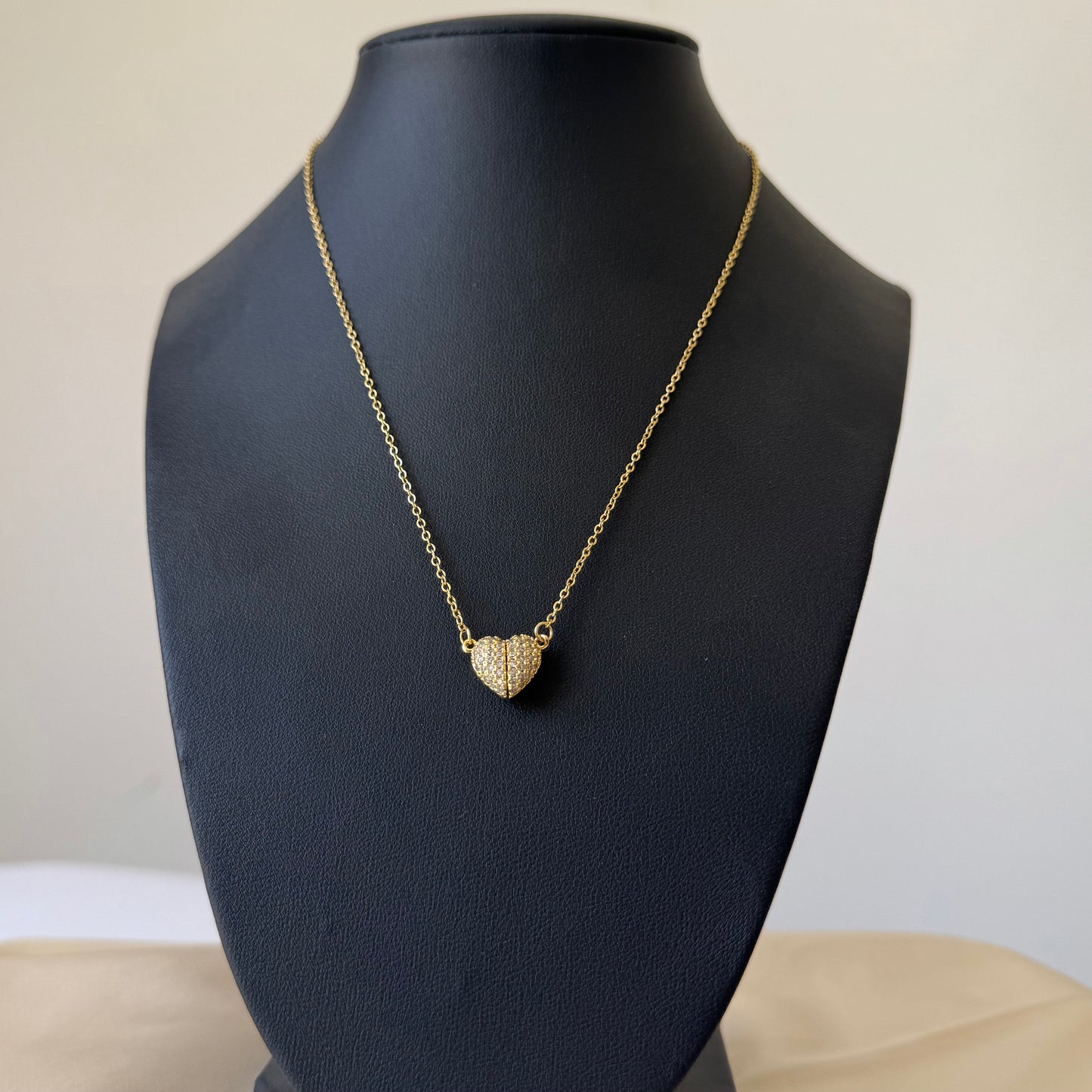 Stainless Steel- Gold necklace magnetic zircon heart