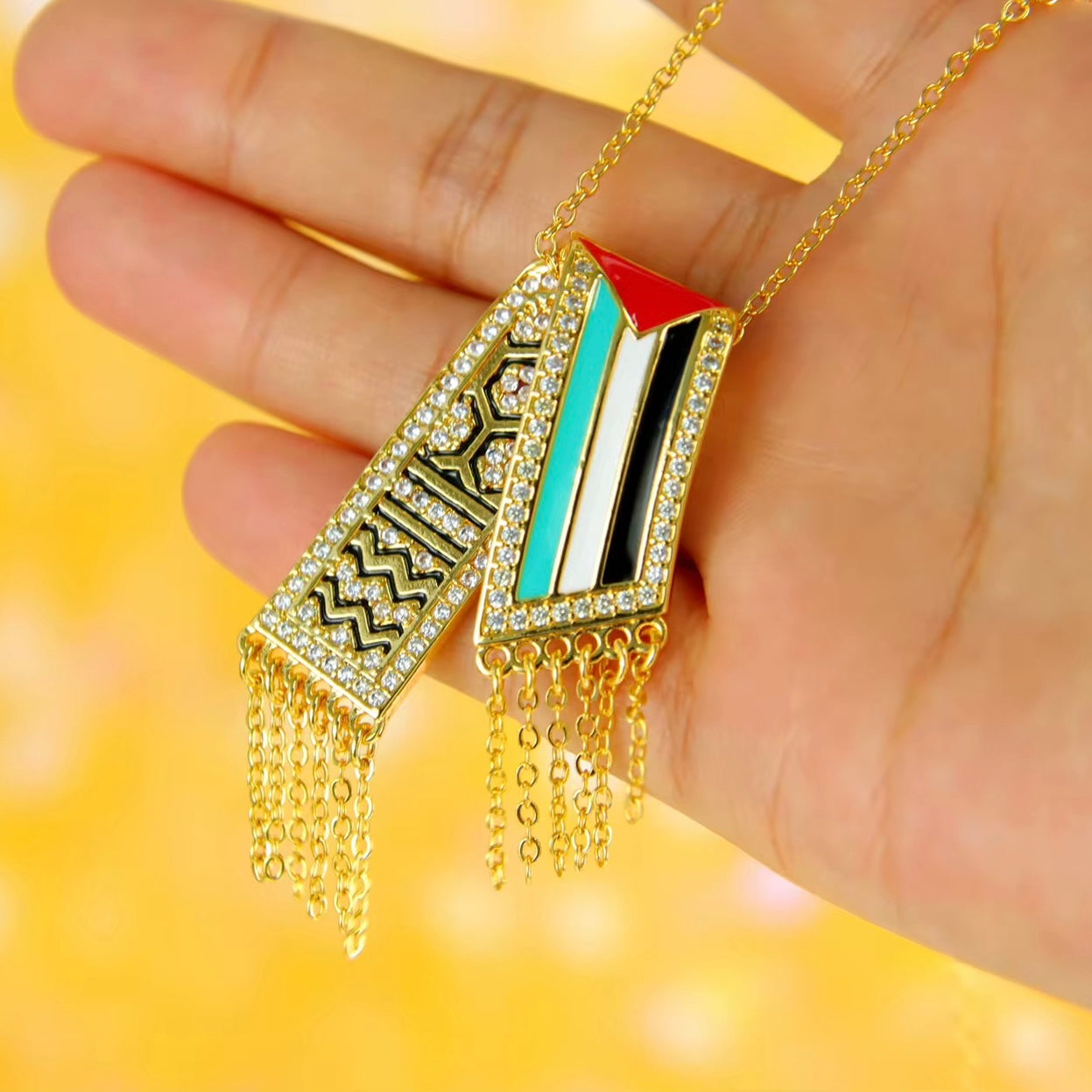 Necklace - Gold Palestine flag colours