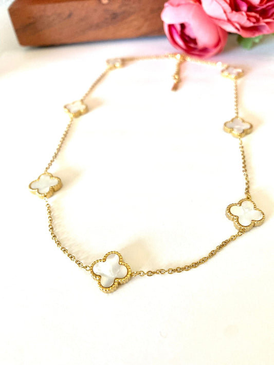 Stainless Steel- 7 flowers color white Necklace