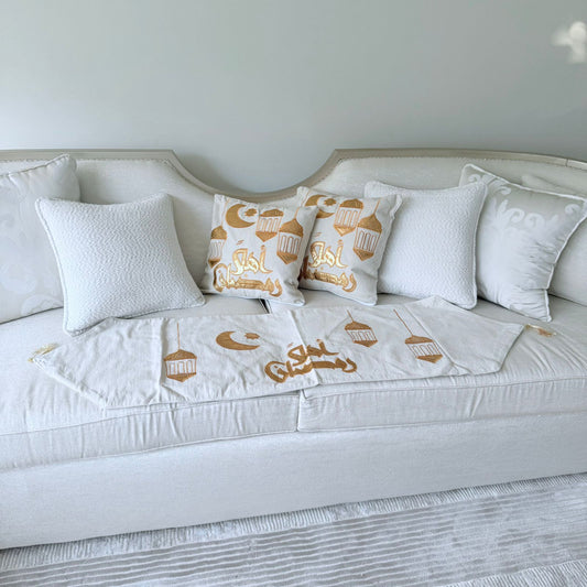 غطاءان للوسادة ومفرش ذهبي أهلن رمضان