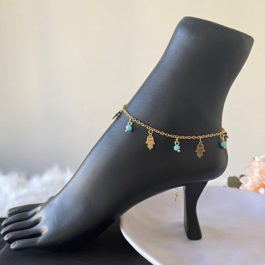 Anklet - blue beads and palm