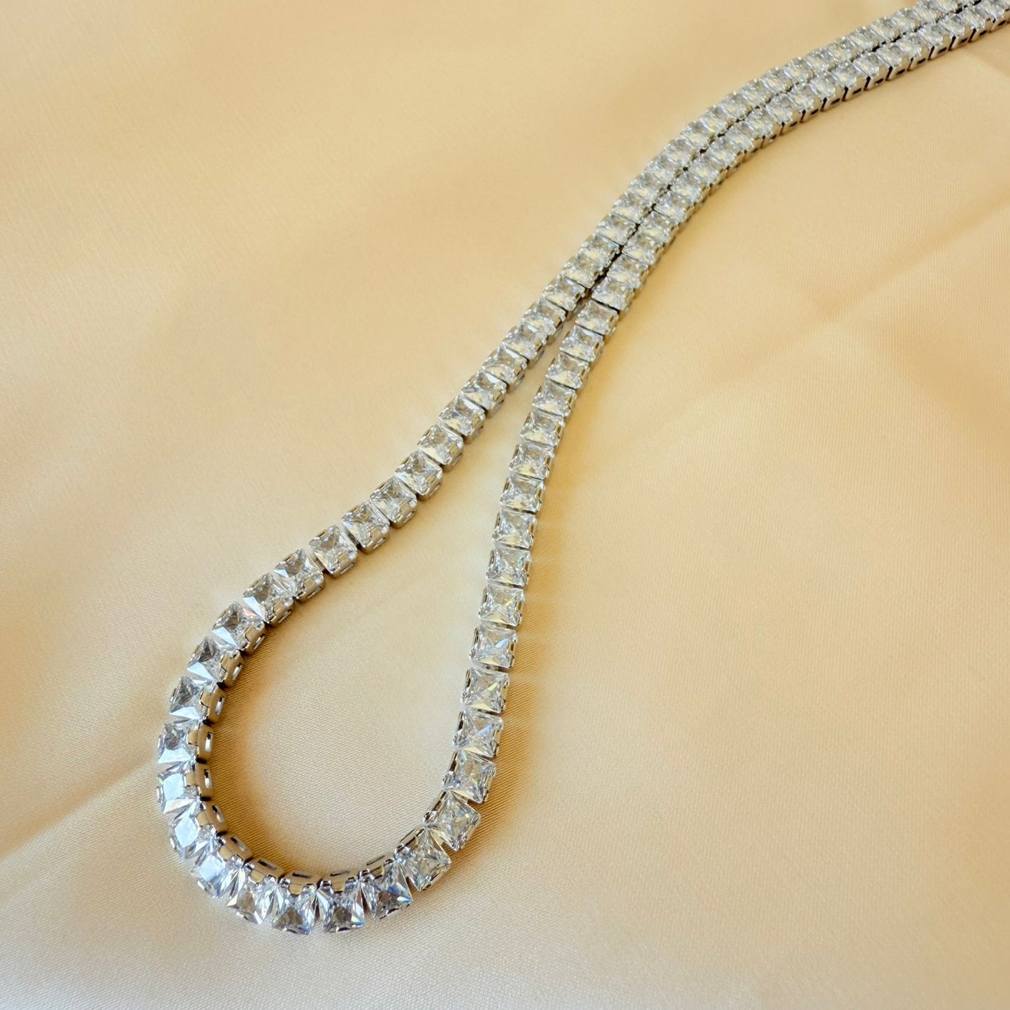 Necklace - Silver large zircon stones
