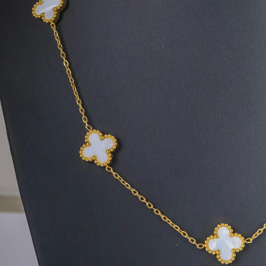 Necklace - Stainless steel 5 white clover