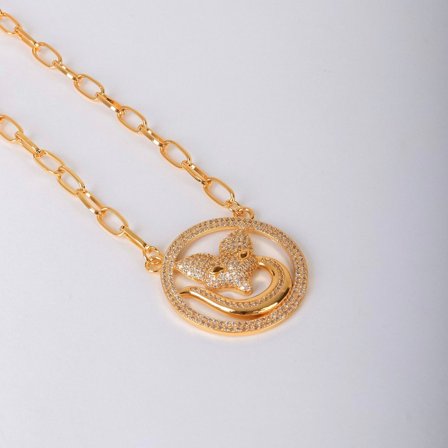 Necklace - rose gold fox shape zircon