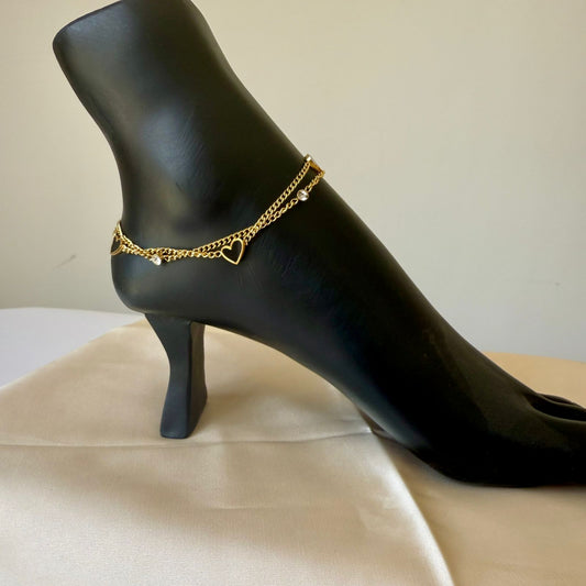 Anklet - stainless steel gold chain with black heart