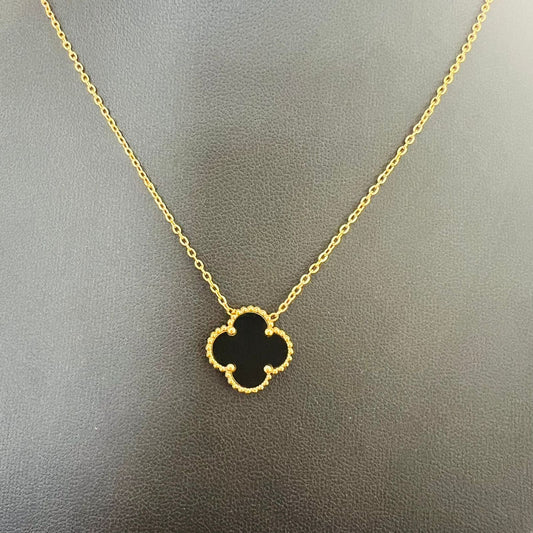 قلادة من الفولاذ المقاوم للصدأ - زهرة واحدة باللون الأسود