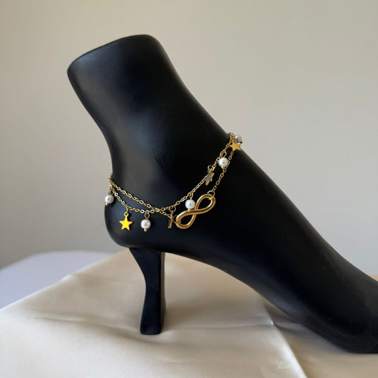 Anklet - stainless steel gold infinity and stars