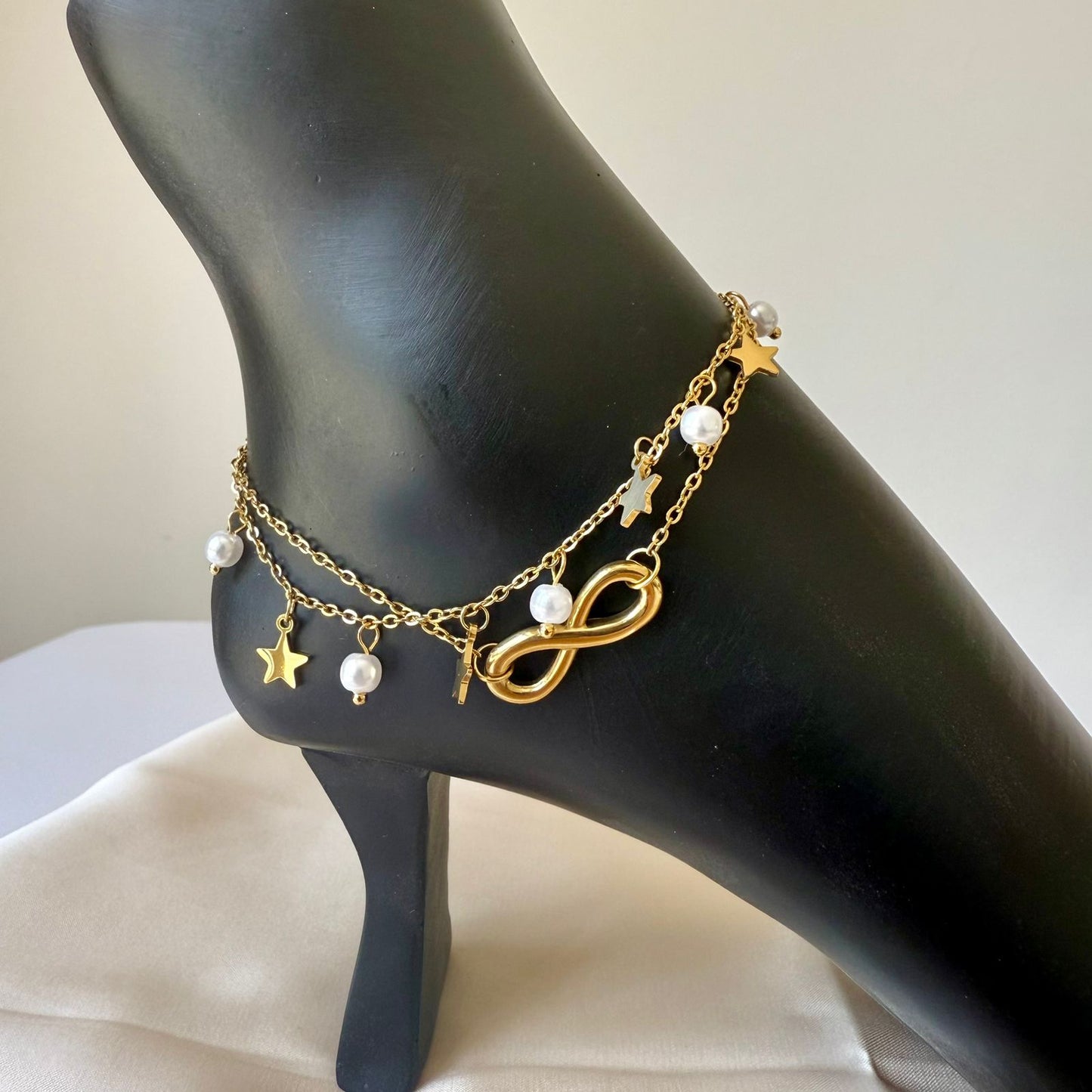 Anklet - stainless steel gold infinity and stars