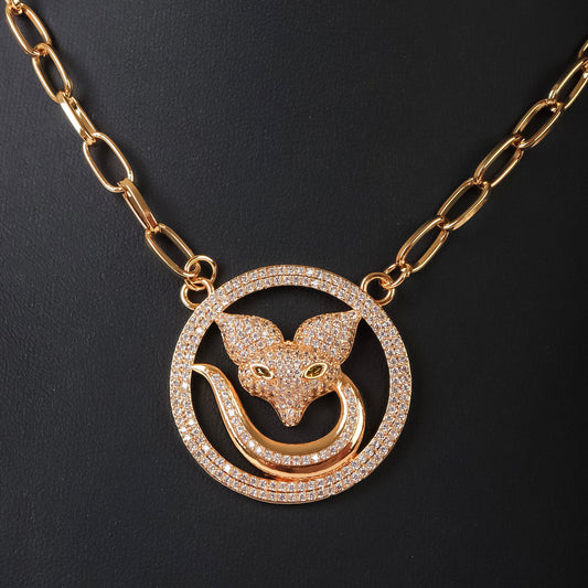 Necklace - rose gold fox shape zircon