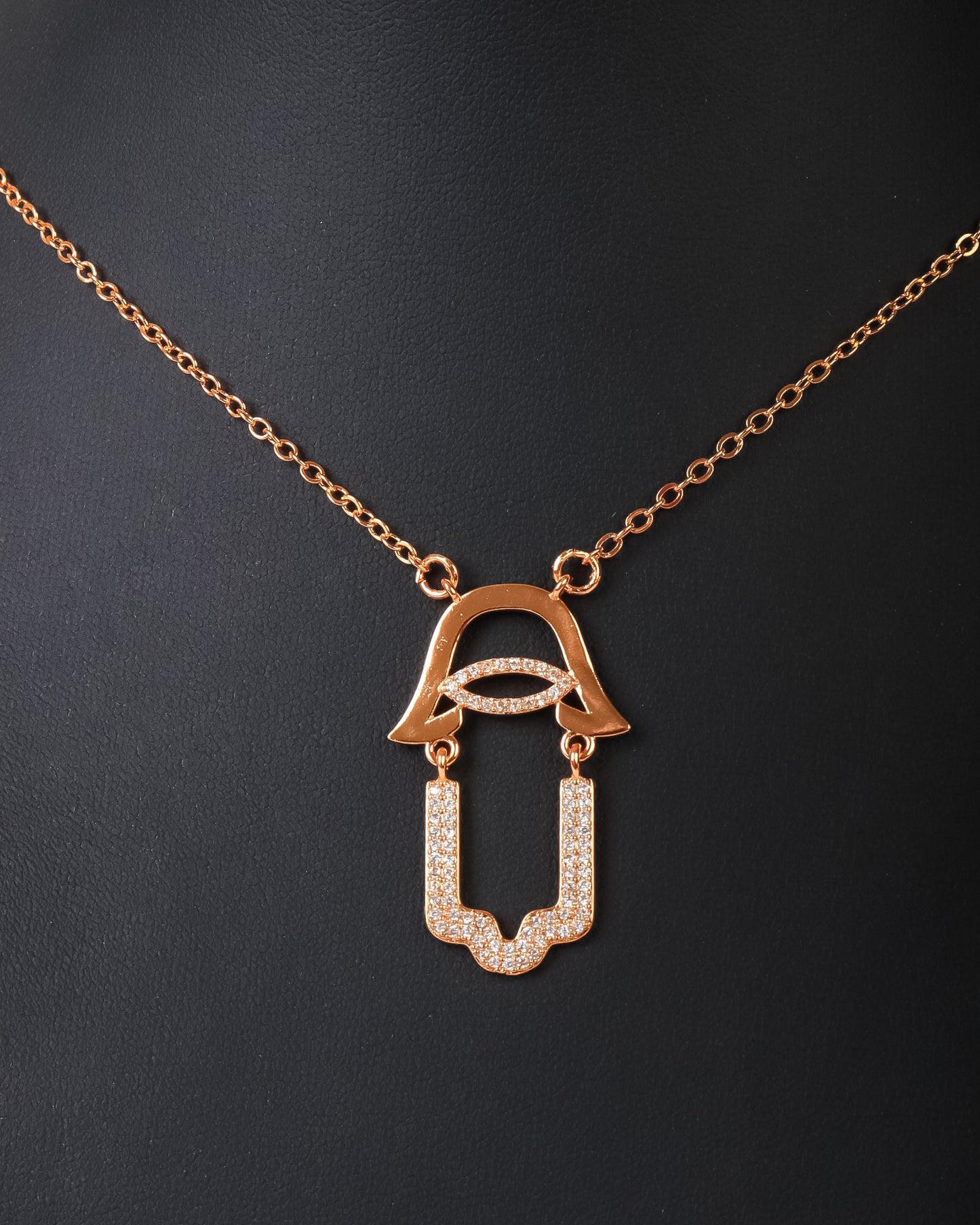 Necklace - Gold palm and eye zircon stones