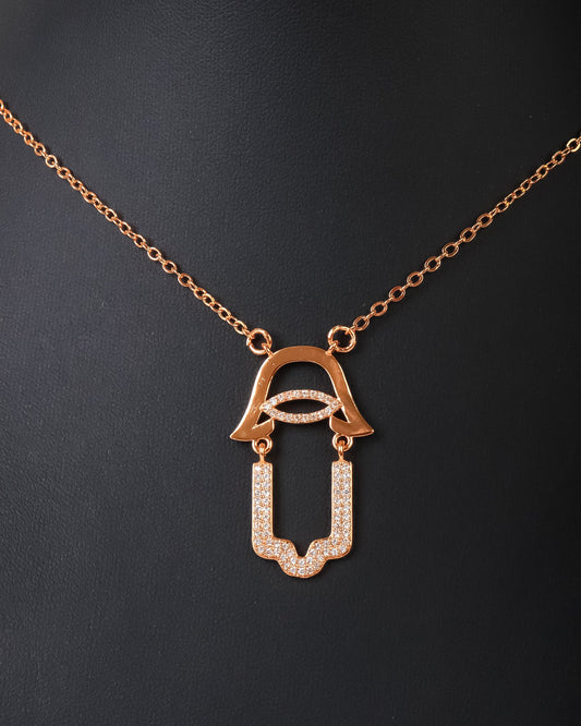 Necklace - Gold palm and eye zircon stones