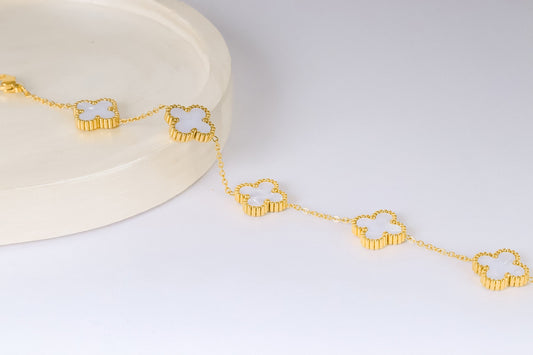 Stainless steel- white clover Bracelet