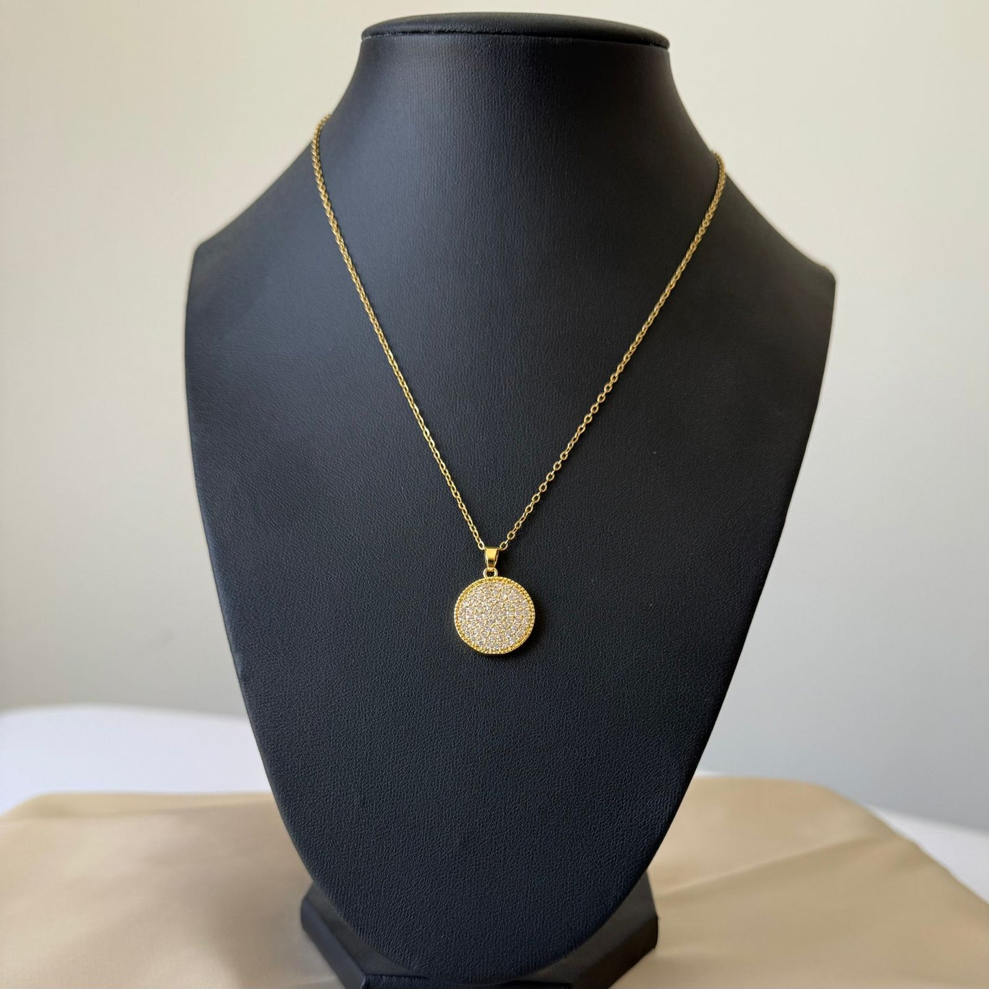 Stainless Steel- Gold necklace zircon circle