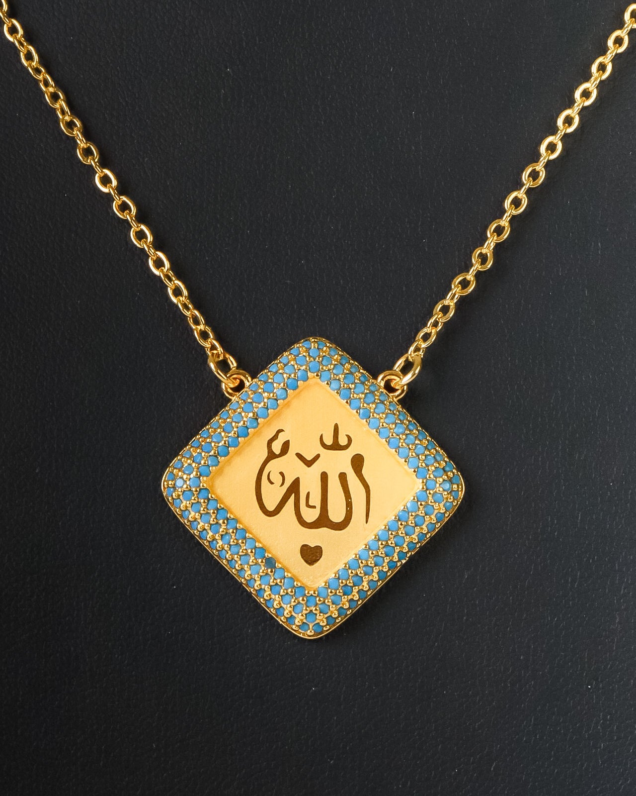 Necklace - Gold allah with blue zircon stones