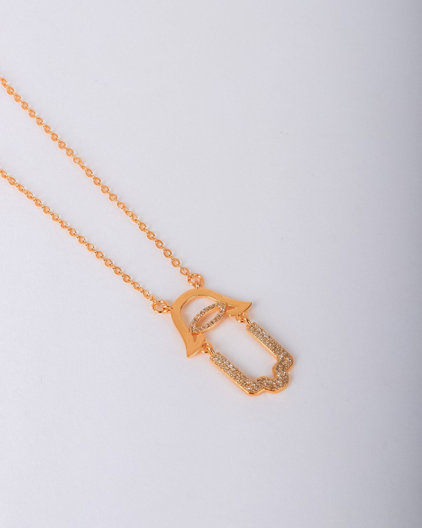 Necklace - Gold palm and eye zircon stones