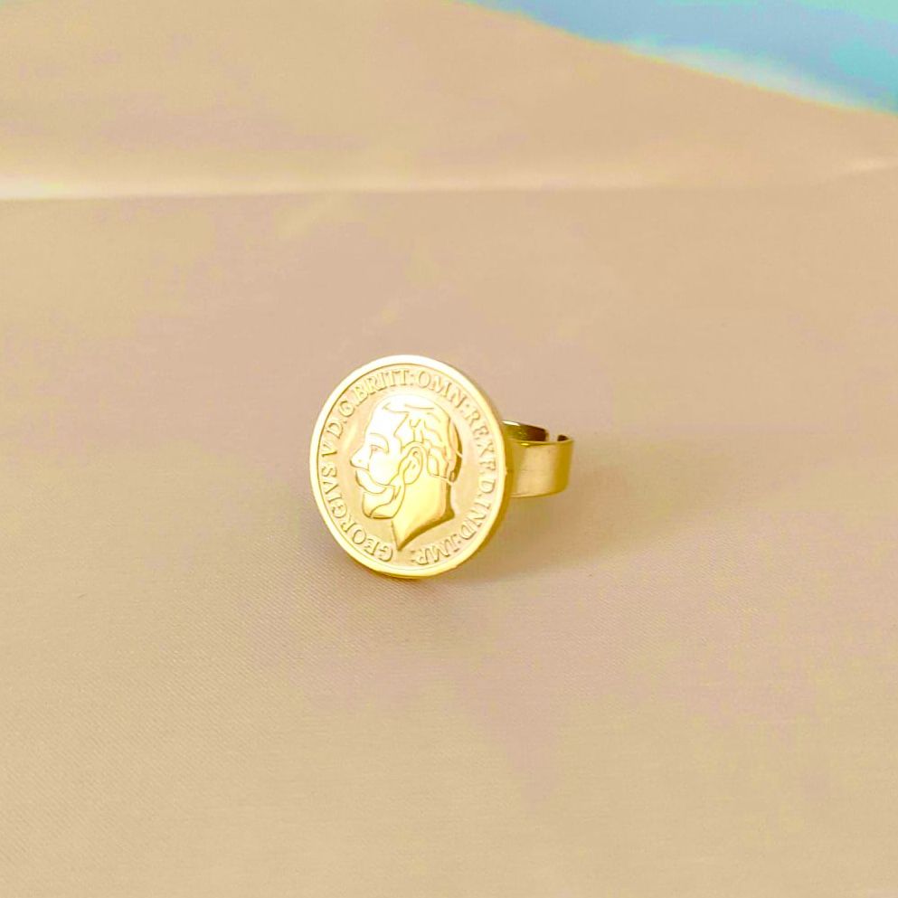 Ring - stainless steel free size gold coin