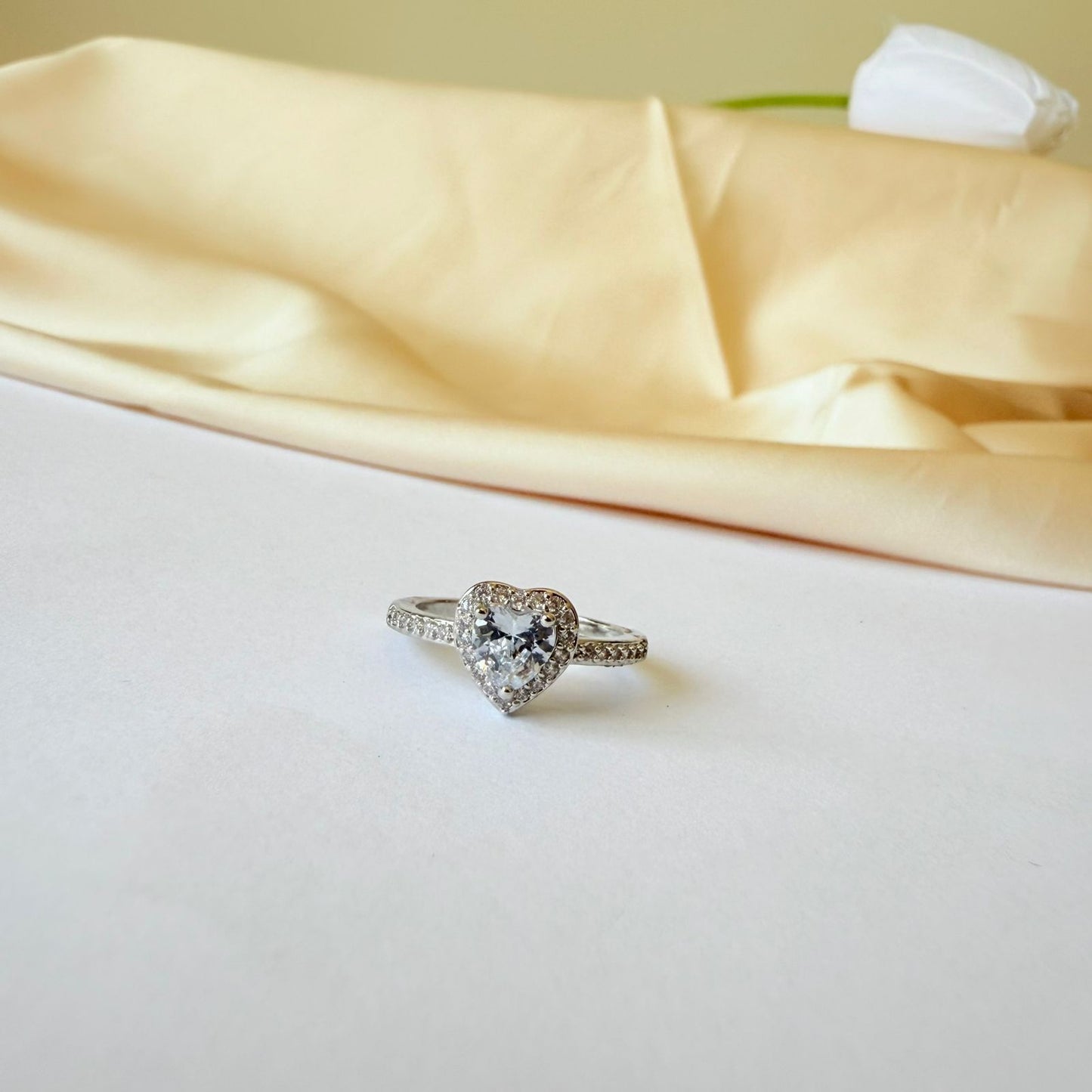 Ring - silver ring free size heart zircon