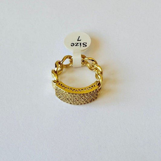 Ring - Gold-plated ring size 7/8 rectangle zircon chain