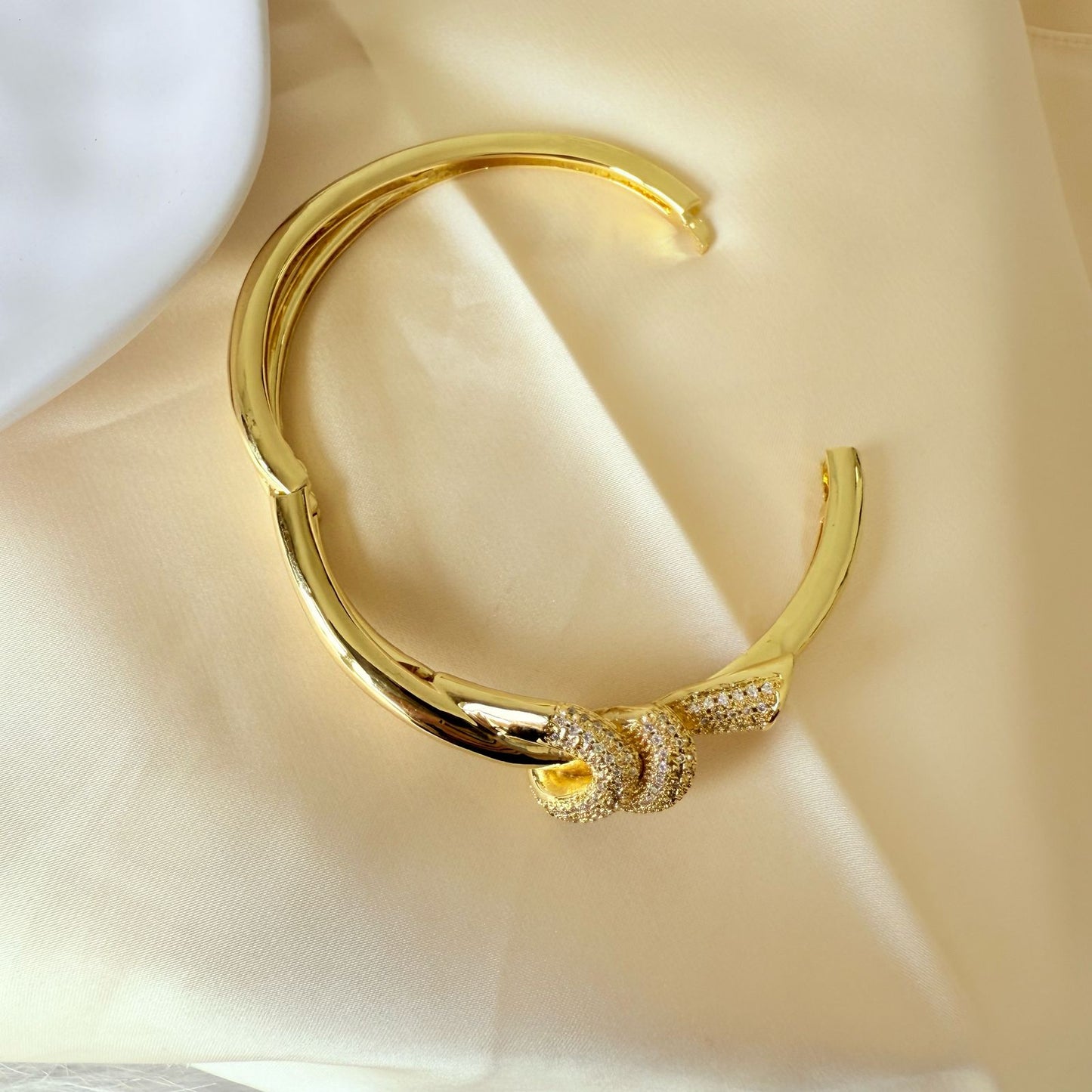 Bracelet - Gold-plated bangle knot double row hinged