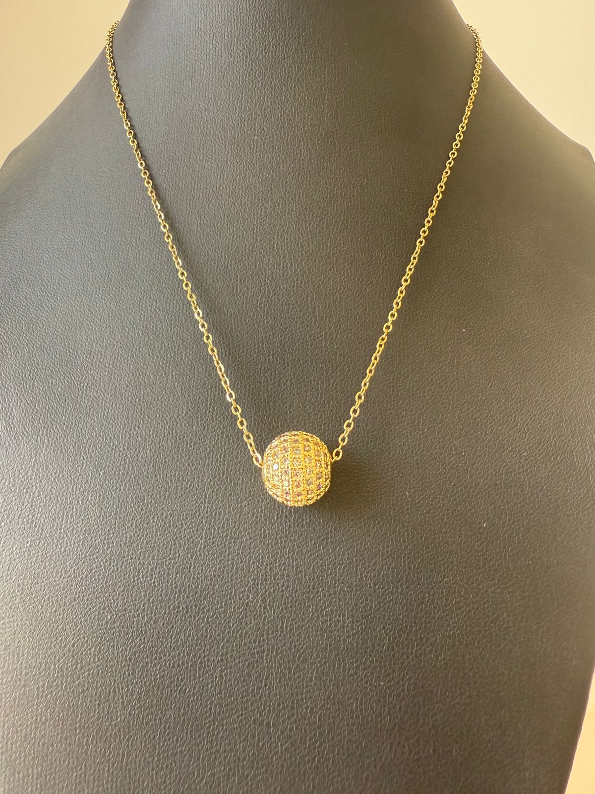 Stainless Steel- Gold necklace zircon ball