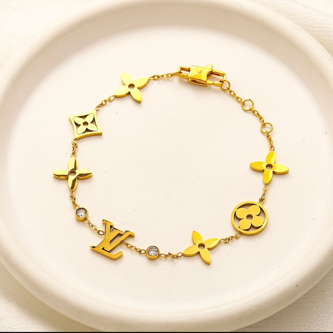 Stainless steel- Gold letters zircon Bracelet