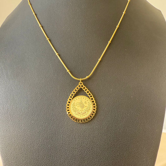 Stainless Steel- Gold necklace oval shape with coin