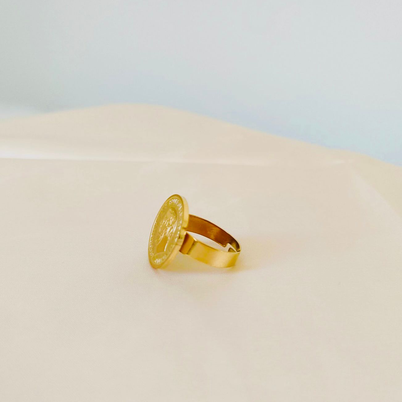 Ring - stainless steel free size gold coin