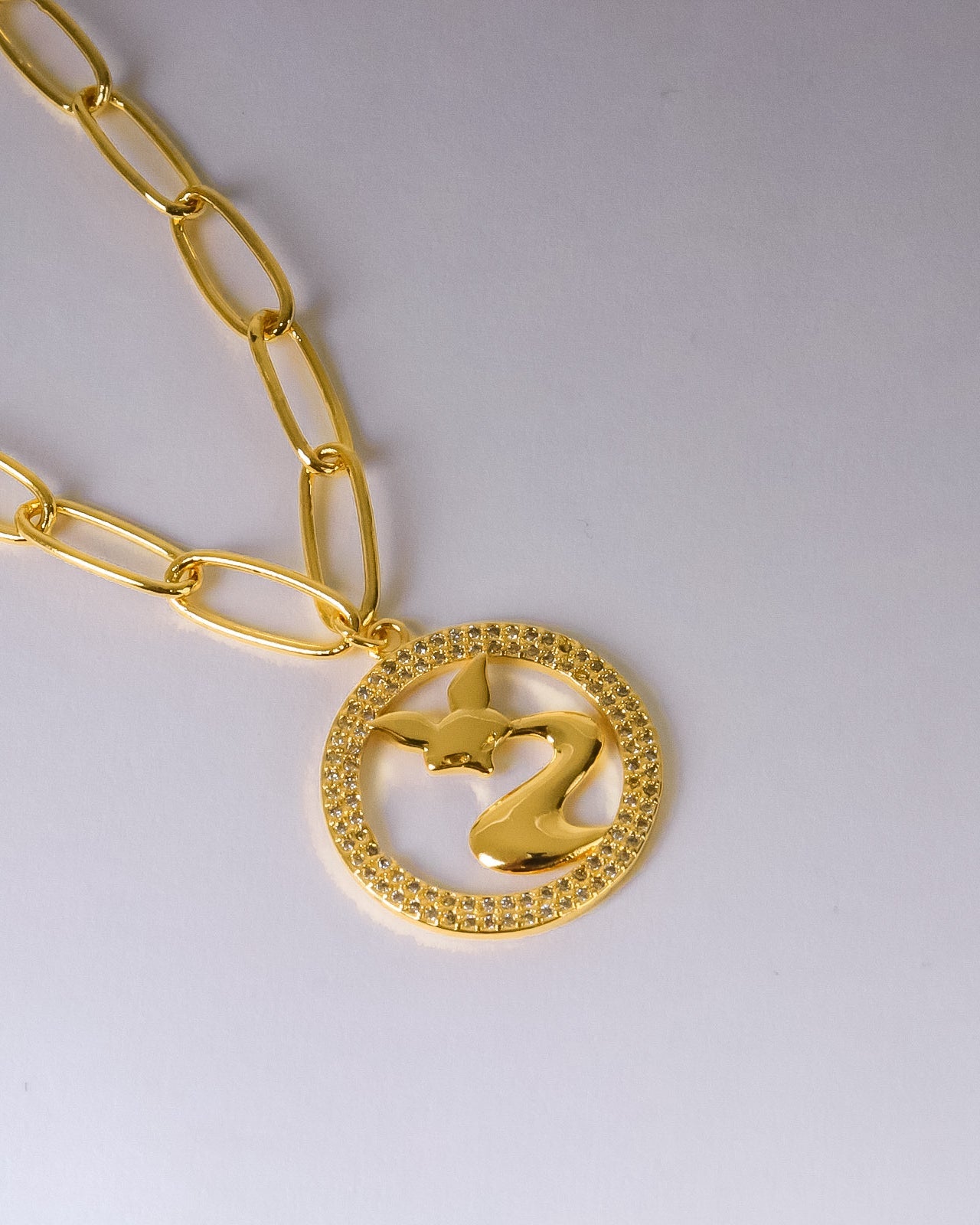 Necklace - Gold cat with Zircon stones circle