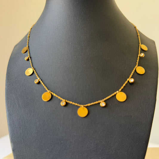 Stainless Steel- Gold necklace circles with stones
