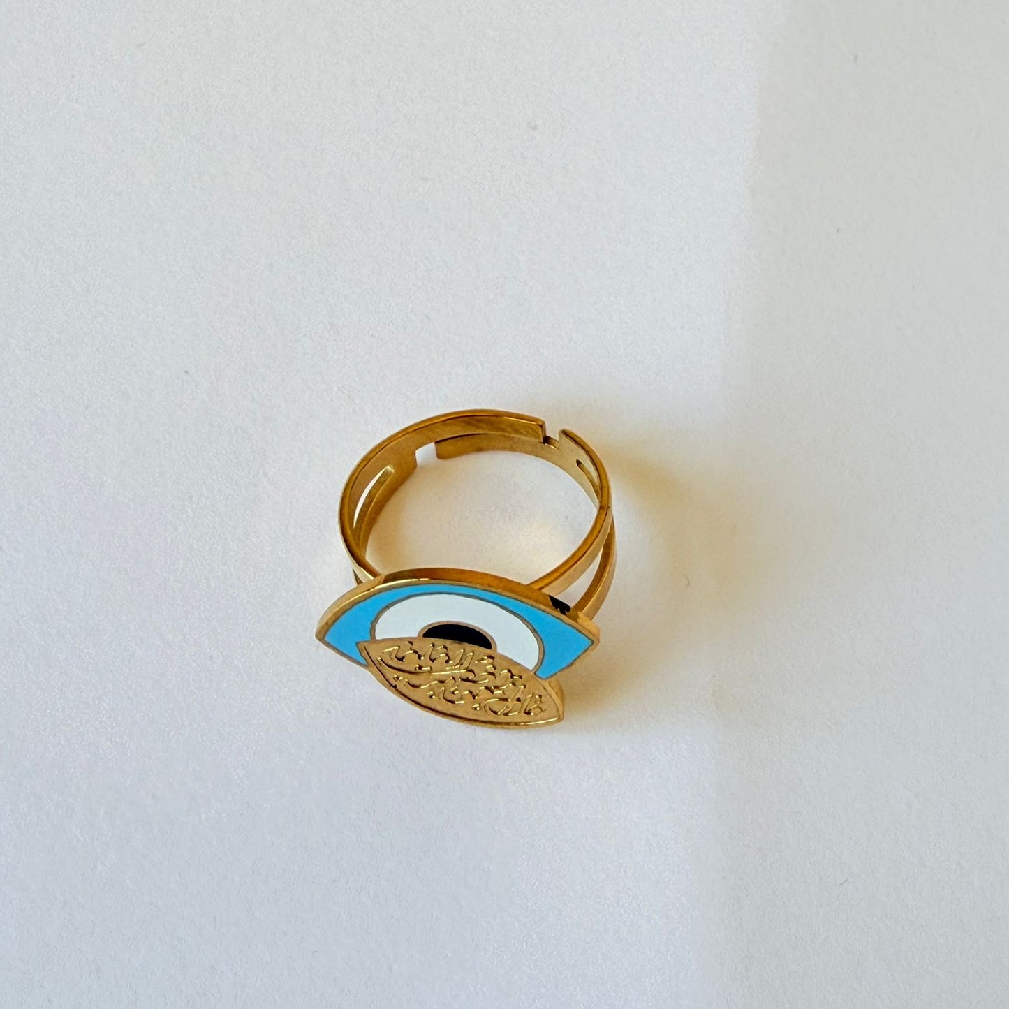 Ring - stainless steel blue eye with kol a3oz brab elfalak