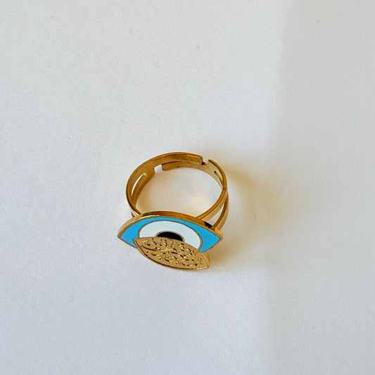 Ring - stainless steel blue eye with kol a3oz brab elfalak