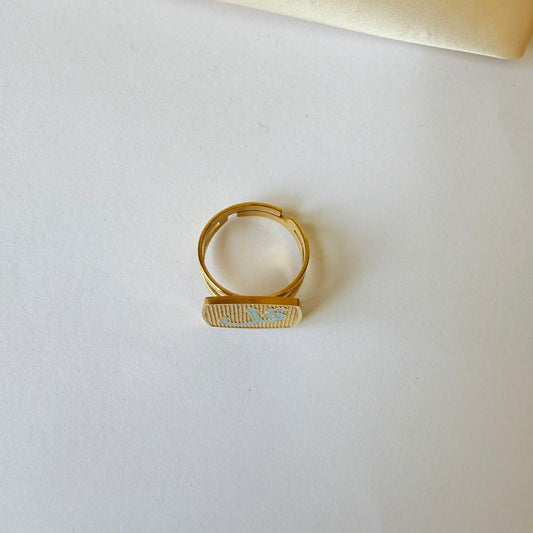 Ring - stainless steel free size gold square turquoise kol