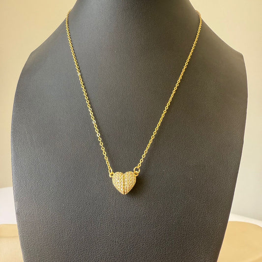 Stainless Steel- Gold necklace magnetic zircon heart