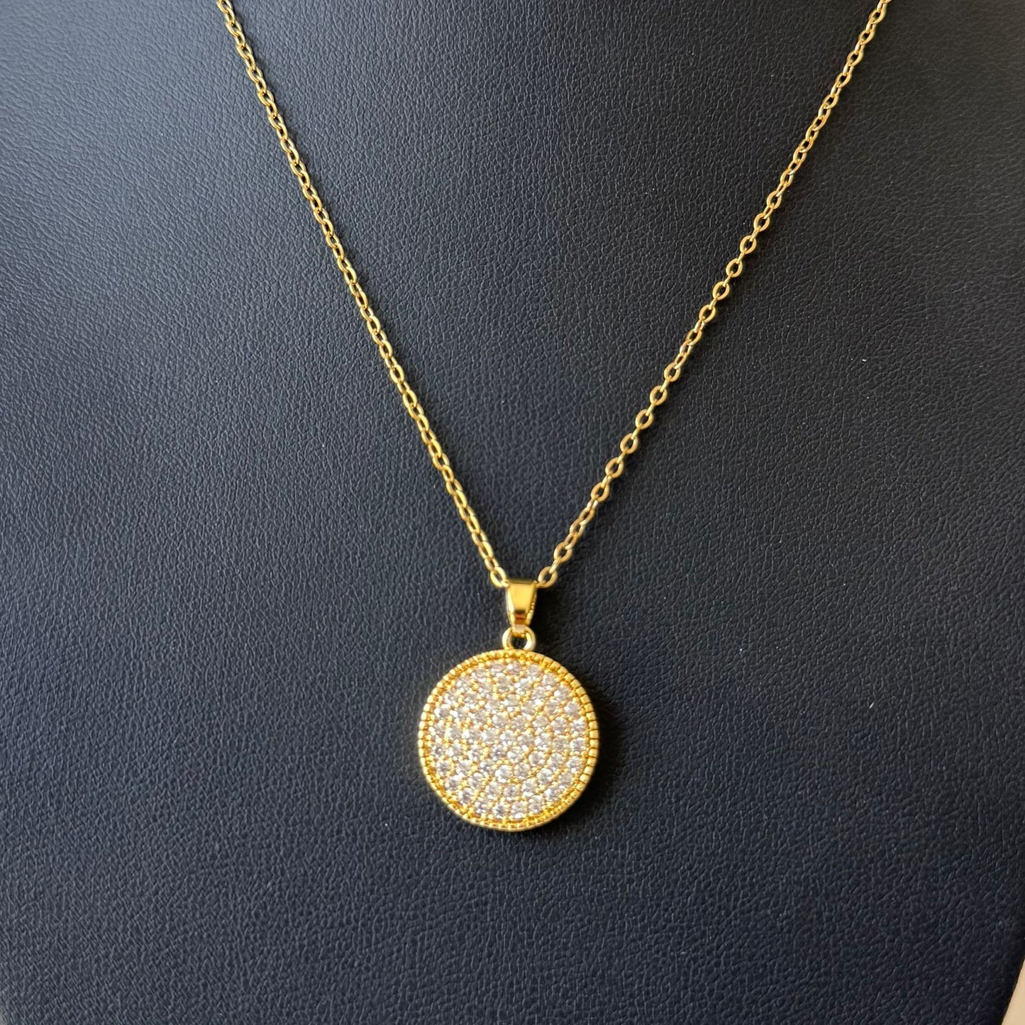 Stainless Steel- Gold necklace zircon circle