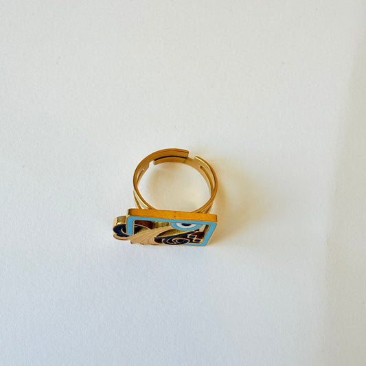 Ring - stainless steel free size gold square kol and eye shape