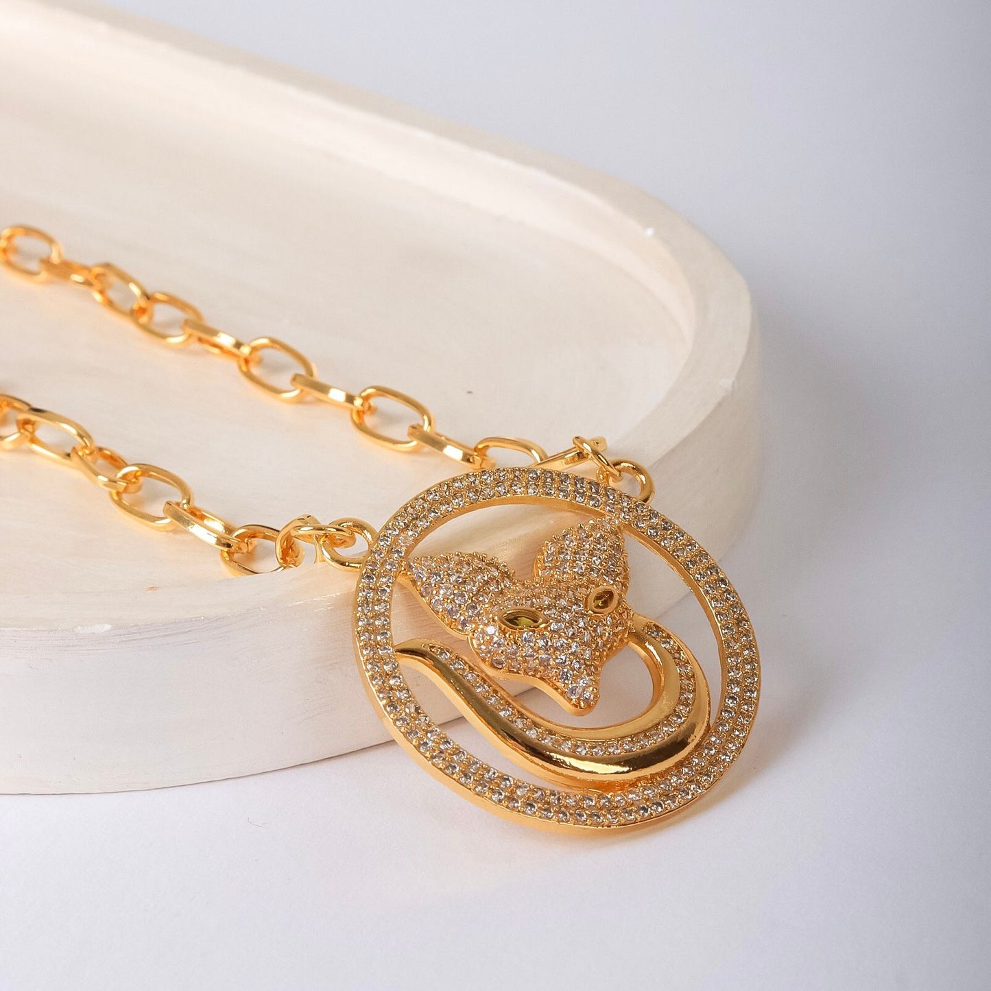 Necklace - rose gold fox shape zircon