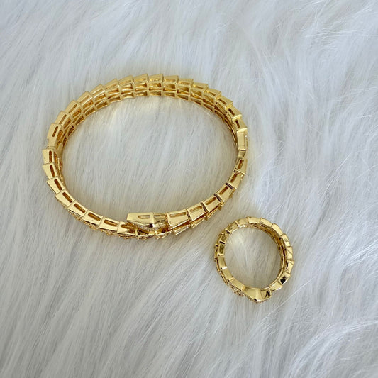Set - 2 pieces bracelet and ring  size 7 twisted zircon snake