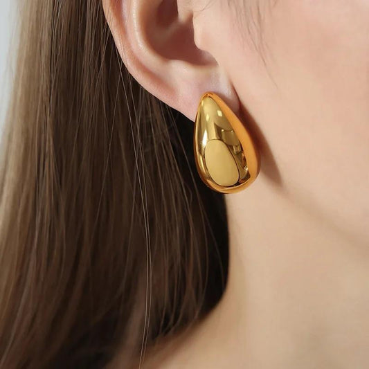 Earrings -  Stainless steel big oval gold