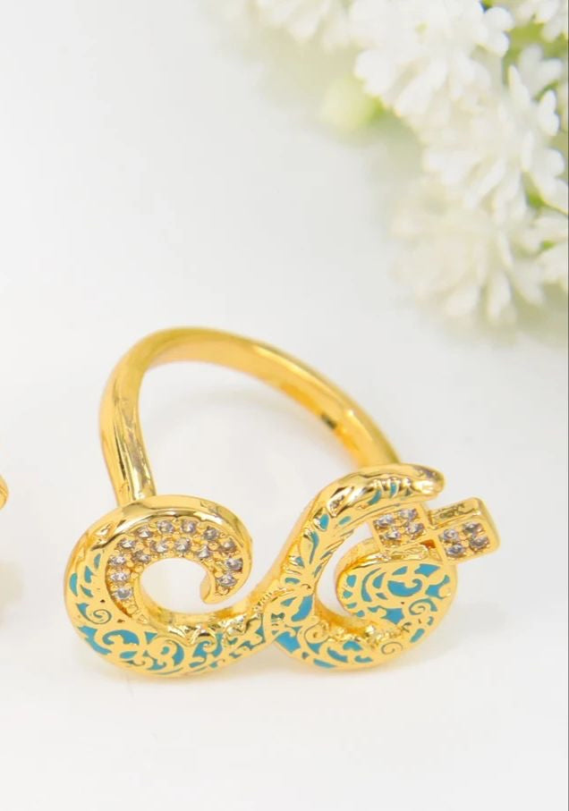 Ring size 6/9 - turquoise kol with zirkon