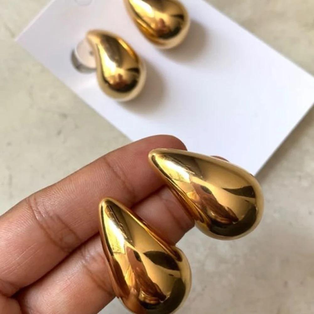 Earrings -  Stainless steel big oval gold
