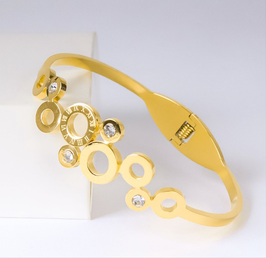Stainless steel- bracelet gold and zircon circles