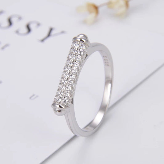 Ring _ silver zircon white rectangular