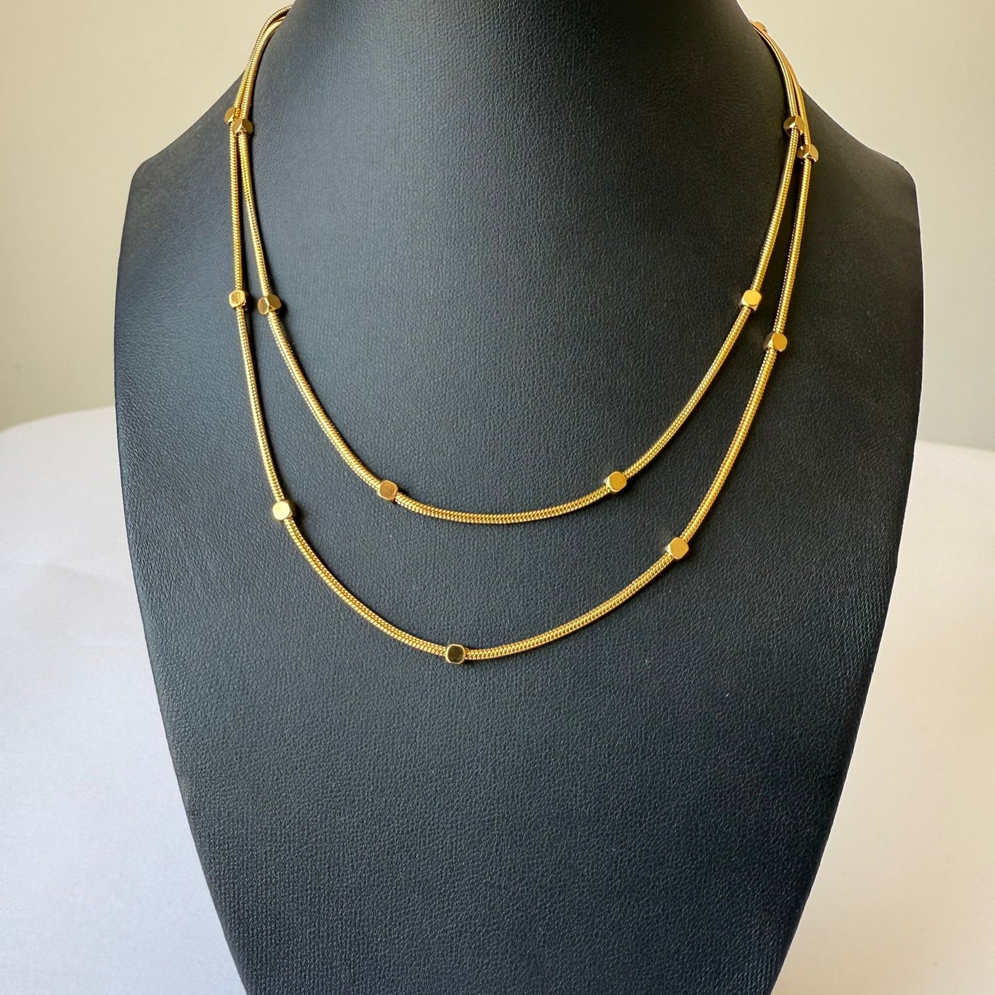 Stainless Steel- Gold necklace two layers with dots