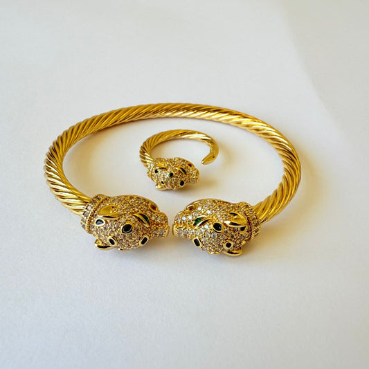 Set - 2 pieces bracelet and ring free size twisted tiger head