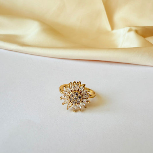 Ring - Gold-plated ring free size zircon flower
