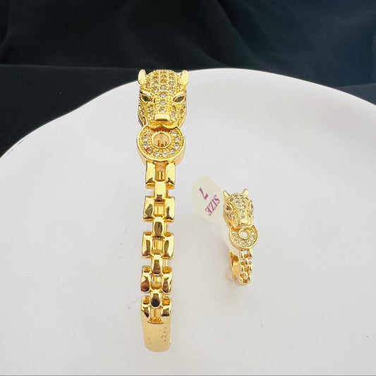 Sets - 2 pieces bracelet and ring snake zircon stones