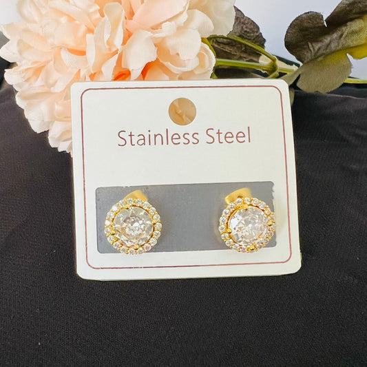 Earrings -  Stainless steel big zircon circle