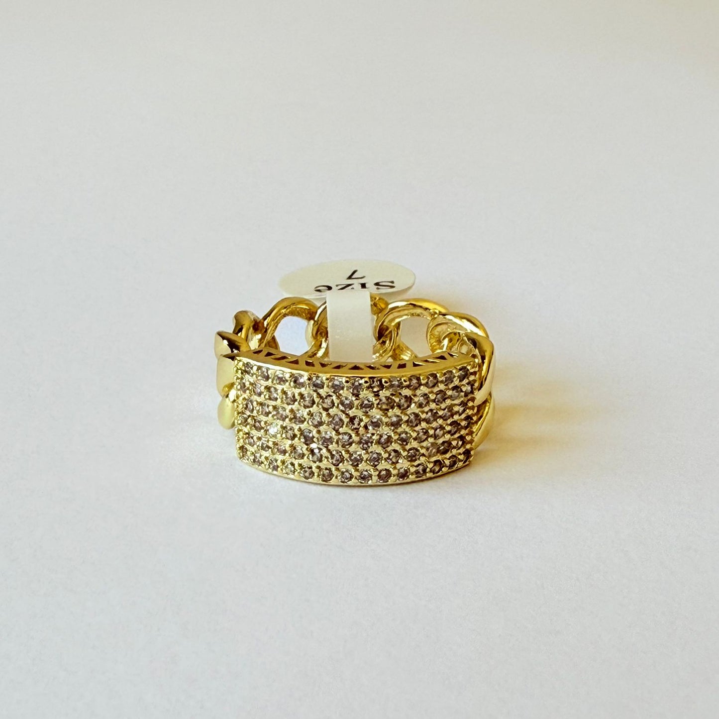 Ring - Gold-plated ring size 7/8 rectangle zircon chain