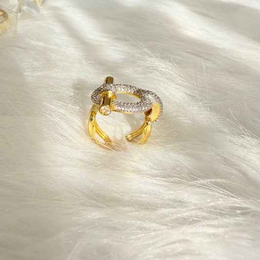 Ring - Gold ring free size with big zircon shape